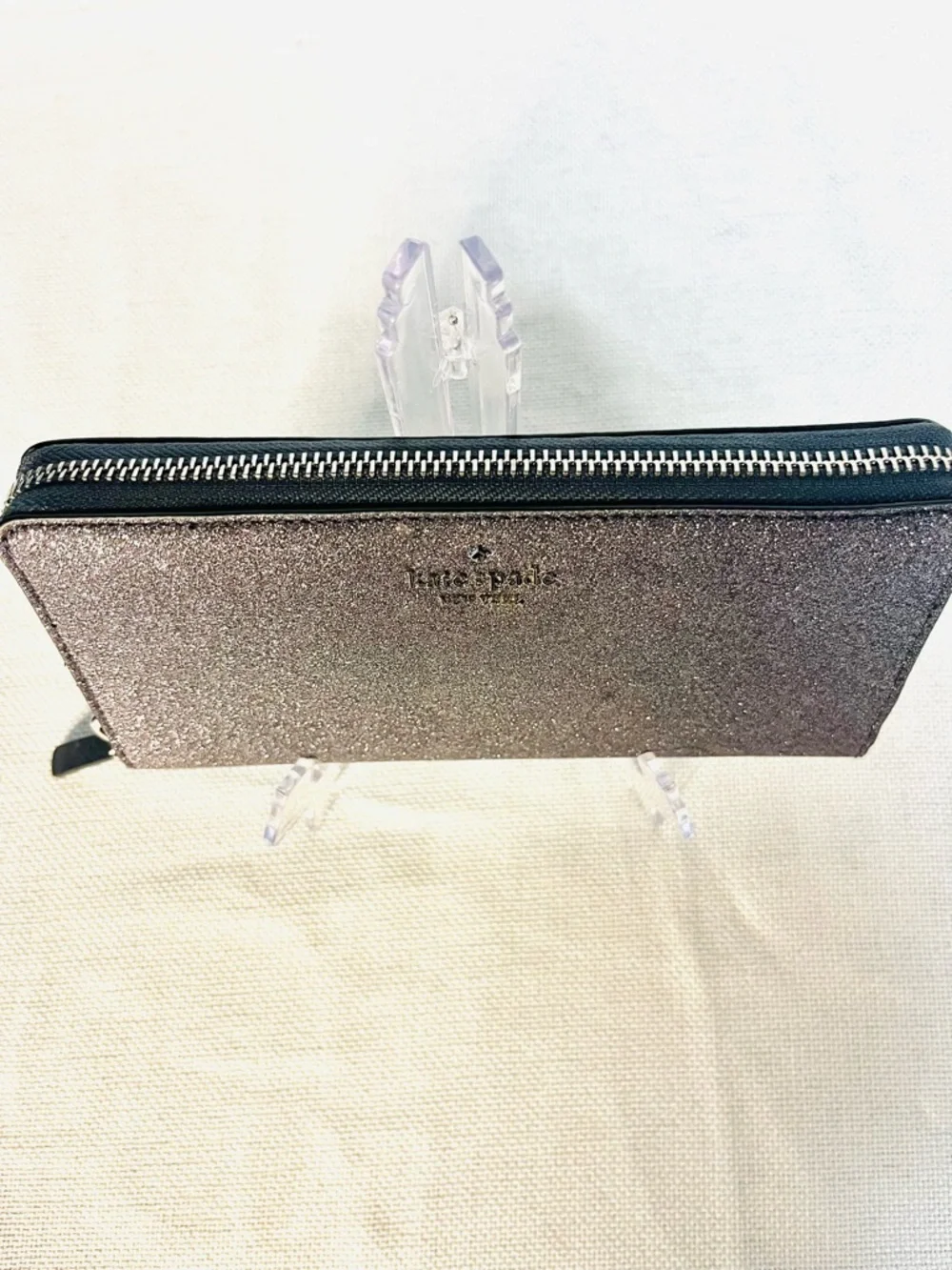 Kate Spade Silver Glitter Zip-Around Continental Wallet - Picture 5 of 10
